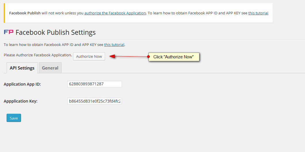 Facebook Publish WordPress Plugin step 2